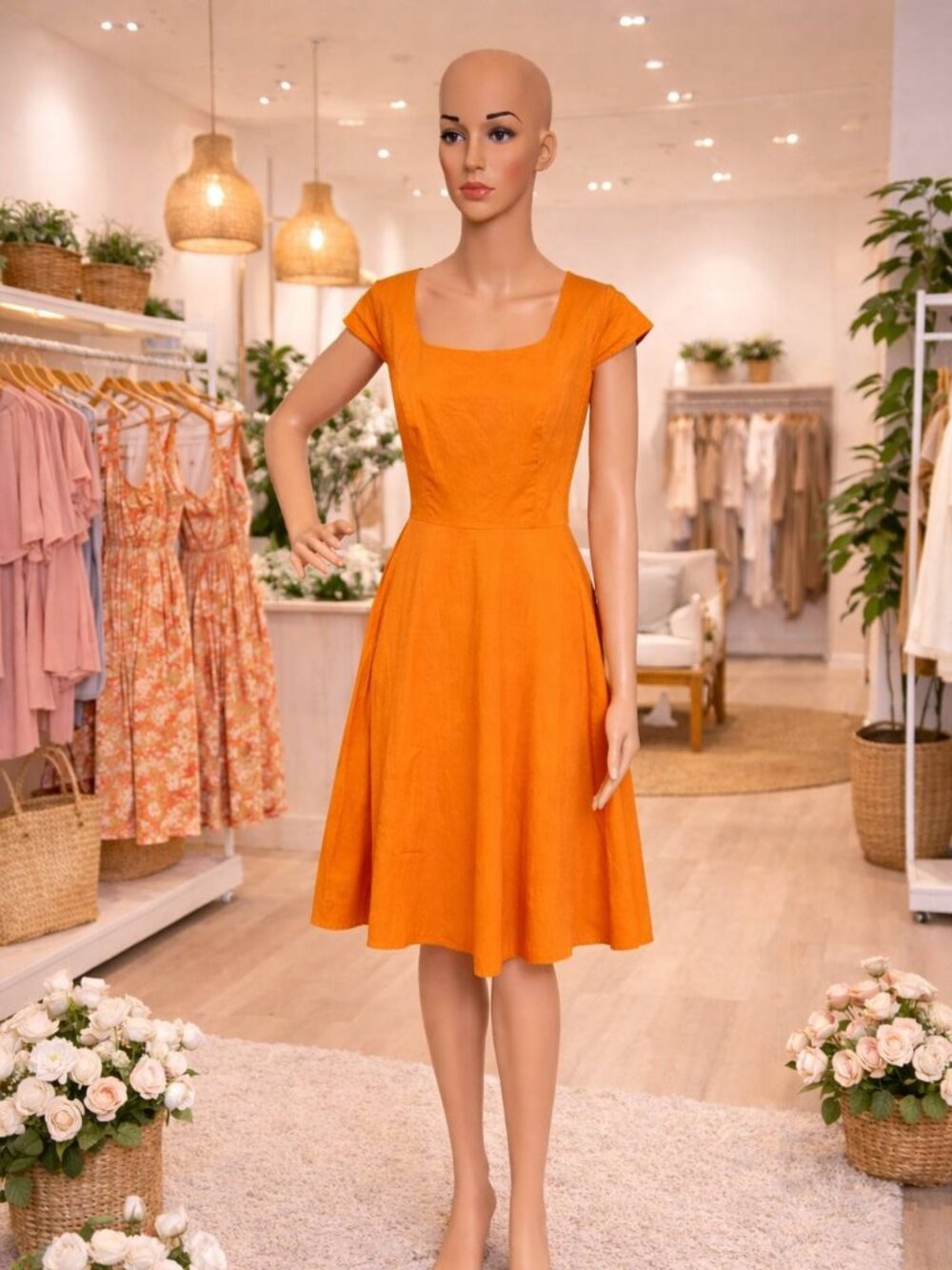 Orange Fit and Flare Dress with Pockets Size XL